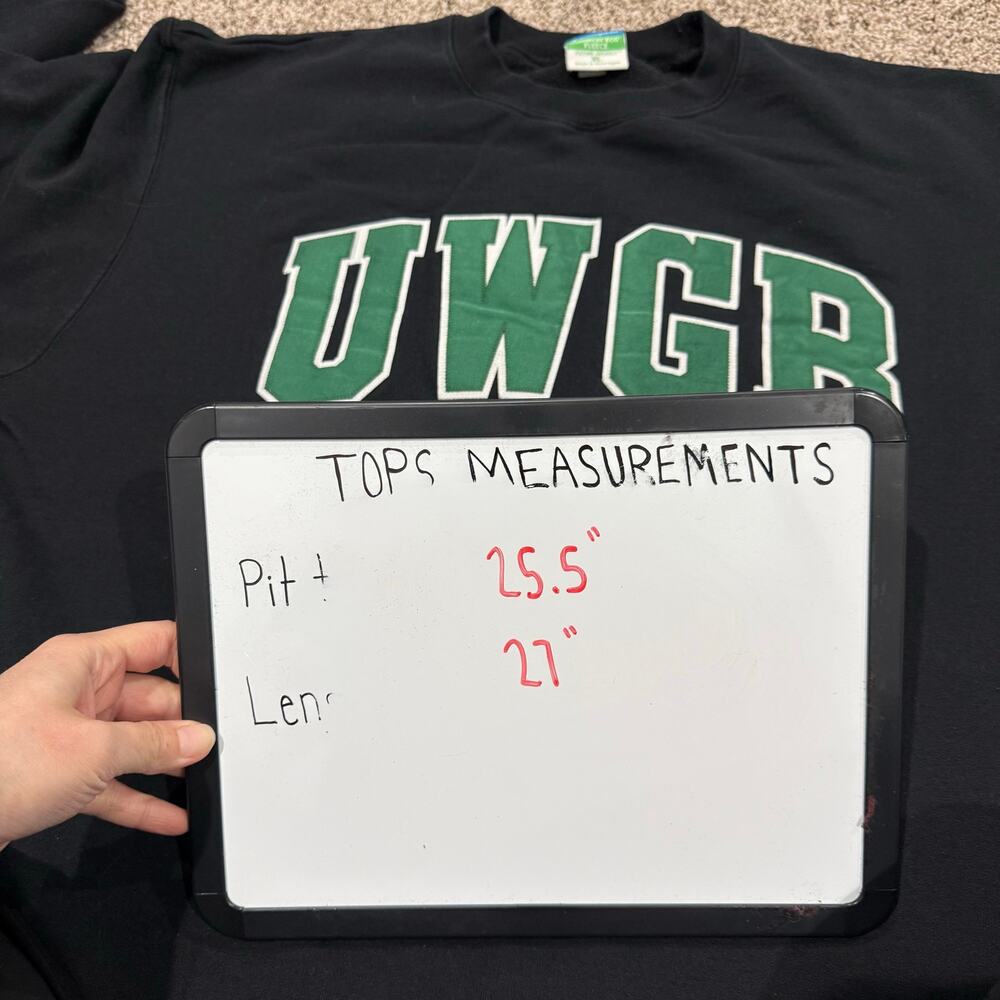 VTG Men's Black Green Champion UWGB UW Green Bay Phoenix Crewneck Sweatshirt XL - Picture 6 of 6